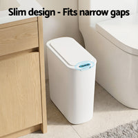 Devanti Automatic Trash Bin with Lid 25L Motion Sensor Kitchen Bin Touchless Garbage Can Plastic Slim Rubbish Bin with Liner Holder for Kitchen, Home, Office, White