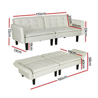 Sofa Bed 192CM Beige Faux Linen Fabric