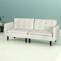 Sofa Bed 3 Seater Tufted Faux Linen Beige