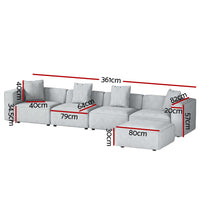 Modular Sofa Chaise Set 5-Seater Grey