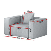 Modular Sofa Chaise Set 1-Seater Grey