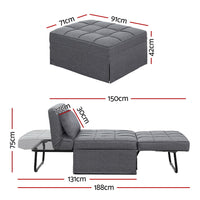 Sofa Bed Ottoman Pillow Folding Linen Grey Siyi