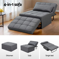 Sofa Bed Lounge Convertible Ottoman 1 Seater Couch Recliner Linen Grey