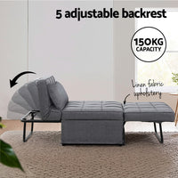 Sofa Bed Lounge Convertible Ottoman 1 Seater Couch Recliner Linen Grey