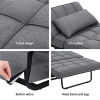 Sofa Bed Lounge Convertible Ottoman 1 Seater Couch Recliner Linen Grey