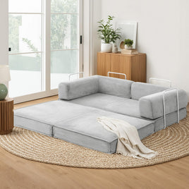 Artiss Convertible Folding Sofa Bed Pull Out Mattress Sleeper Couch Corduroy Grey
