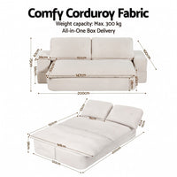 Artiss Convertible Folding Sofa Bed 30D High-Density Foam Boneless Couch with Corduroy Sleeper Couch Lounger for Living Room Beign
