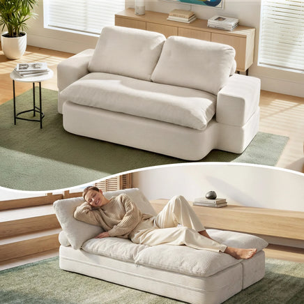 Artiss Convertible Folding Sofa Bed 30D High-Density Foam Boneless Couch with Corduroy Sleeper Couch Lounger for Living Room Beign
