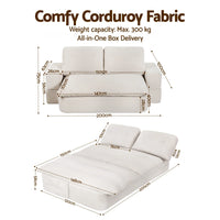 Artiss Convertible Folding Sofa Bed 30D High-Density Foam Boneless Couch with Corduroy Sleeper Couch Lounger for Living Room Beign
