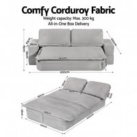 Artiss Convertible Folding Sofa Bed 30D High-Density Foam Boneless Couch with Corduroy Sleeper Couch Lounger for Living Room Grey