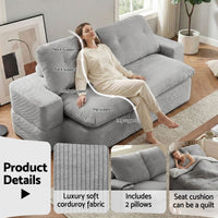 Artiss Convertible Folding Sofa Bed 30D High-Density Foam Boneless Couch with Corduroy Sleeper Couch Lounger for Living Room Grey