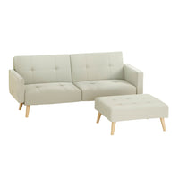 Sofa Bed Ottoman 3 Seater Beige Faux Linen