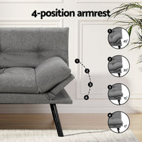 Artiss Sofa Bed Convertible 3 Seater Couch Recliner Lounge Chair Fabric Grey