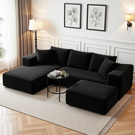 Artiss Modular Sofa Bed with Ottoman Sectional Boneless Couches for Living Room Corduroy Compressed Sofa Black