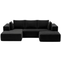 Artiss Modular Sofa Bed with Ottoman Sectional Boneless Couches for Living Room Corduroy Compressed Sofa Black
