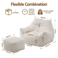 Artiss Bean Bag Sofa w/Ottoman Corduroy for Adults Teens White