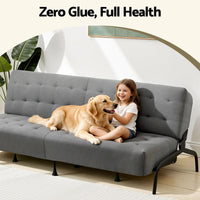 Artiss Sofa Bed, 1.9m 3-Seater Soft Innerspring Adjustable Couch Futon Chair for Apartment Dorm Living Room Office Study Bedroom, Grey