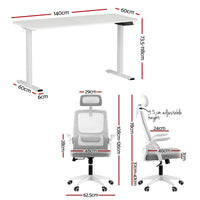 Artiss Standing Desk Office Chair Sit Stand Ergonomic Combo 140cm White