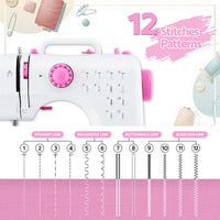 Devanti 12 Stitches Mini Sewing Machine for Beginners Portable Sewing Machine Kit with LED Lights
