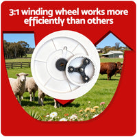 Giantz Electric Fence Reel Geared Portable Polywire Fencing Farm White