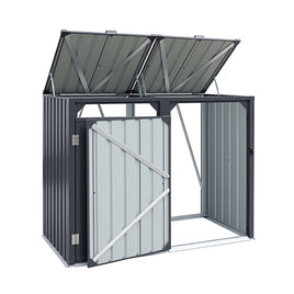 Giantz Bin Shed Double Wheelie Waste Bins Storage Steel Garden Enclosure Grey