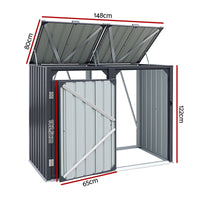 Giantz Bin Shed Double Wheelie Waste Bins Storage Steel Garden Enclosure Grey