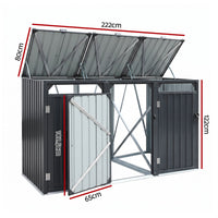 Giantz Bin Shed Triple Wheelie Waste Bins Storage Steel Garden Enclosure Grey