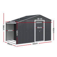 Garden Shed 3.22x1.96M Outdoor Storage Tool Workshop House Shelter