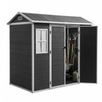 Giantz Garden Shed Resin Outdoor Storage Box 2.44x1.31M Tool Shed Backyard Black