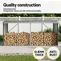 Giantz Firewood Storage Shed 334.5CM x 92CM Outdoor Log Rack Galvanised Steel Wood Holder