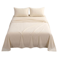 Giselle Double Sheet Set 150 GSM Anti-pilling Micro Flannel, Fast Drying Lightweight 4 Piece, 40CM Deep Pocket Fits Thick Mattress, Cream White