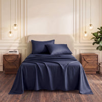 Giselle Single 500TC Cotton 4Pcs Sheet Set with 40cm Extra Deep Pocket for Thick Mattresses Sateen Weave for Sweaty Nights Navy Blue