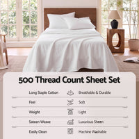 Giselle Kingsingle 500TC Cotton 4Pcs Sheet Set with 40cm Extra Deep Pocket for Thick Mattresses Sateen Weave for Sweaty Nights White