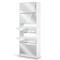 Artiss Shoe Rack Cabinet Mirror 25 Pairs White