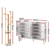 Artiss Shoe Rack Cabinet & Clothes Rack Set Storage Shelf White Pine