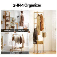 Artiss Shoe Rack Cabinet Wooden & Bamboo Clothes Rack Set Storage Shelf White Pine