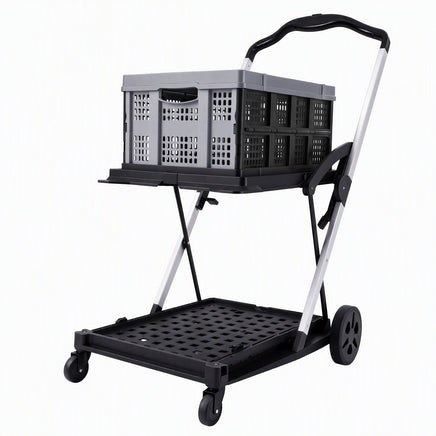 Artiss Shopping Trolley with Wheels 2 Layer w/1 Crate Foldable Trolley Grey