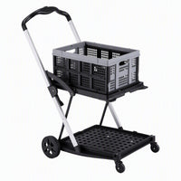 Artiss Shopping Trolley with Wheels 2 Layer w/1 Crate Foldable Trolley Grey