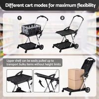 Artiss Shopping Trolley with Wheels 2 Layer w/1 Crate Foldable Trolley Grey