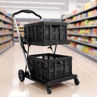 Artiss Shopping Trolley with Wheels 2 Layer w/2 Crates Foldable Trolley Black