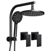 Cefito 9'' Rain Shower Head Set Handheld Round High Pressure Twins Tap Black