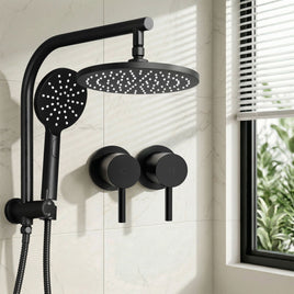 Cefito 9'' Rain Shower Head Set Handheld Round High Pressure Twins Tap Chrome