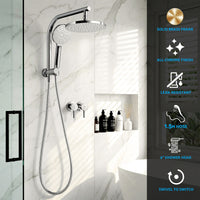 Cefito 9'' Rain Shower Head Set Handheld Round High Pressure Twins Tap Chrome