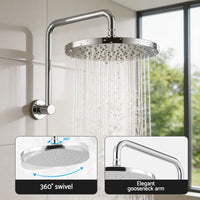 Cefito 9'' Rain Overhead Swivel Shower Head with Wall Twin Swivel Bathroom Tap Silver
