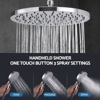 Cefito High-Pressure Shower Heads with Anti-burst 1.5m Hose & 304 S.S Rail, Ideal for Bathroom Upgrades and Pet Washing, 10 Inch Rain & 3-Function Combo