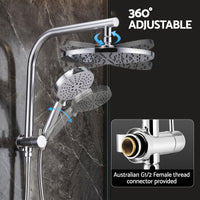 Cefito High-Pressure Shower Heads with Anti-burst 1.5m Hose & 304 S.S Rail, Ideal for Bathroom Upgrades and Pet Washing, 10 Inch Rain & 3-Function Combo