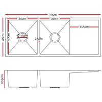 Cefito Kitchen Sink 111X45CM Stainless Steel Basin Double Bowl Silver