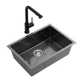 Cefito Stainless Steel Sink 30x45CM With Pull Out Mixer Tap Kitchen Basin Single Bowl Black