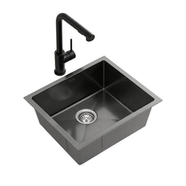 Cefito Stainless Steel Sink 44x44CM With Pull Out Mixer Tap Kitchen Basin Single Bowl Black