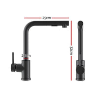 Cefito Stainless Steel Sink 44x44CM With Pull Out Mixer Tap Kitchen Basin Single Bowl Black